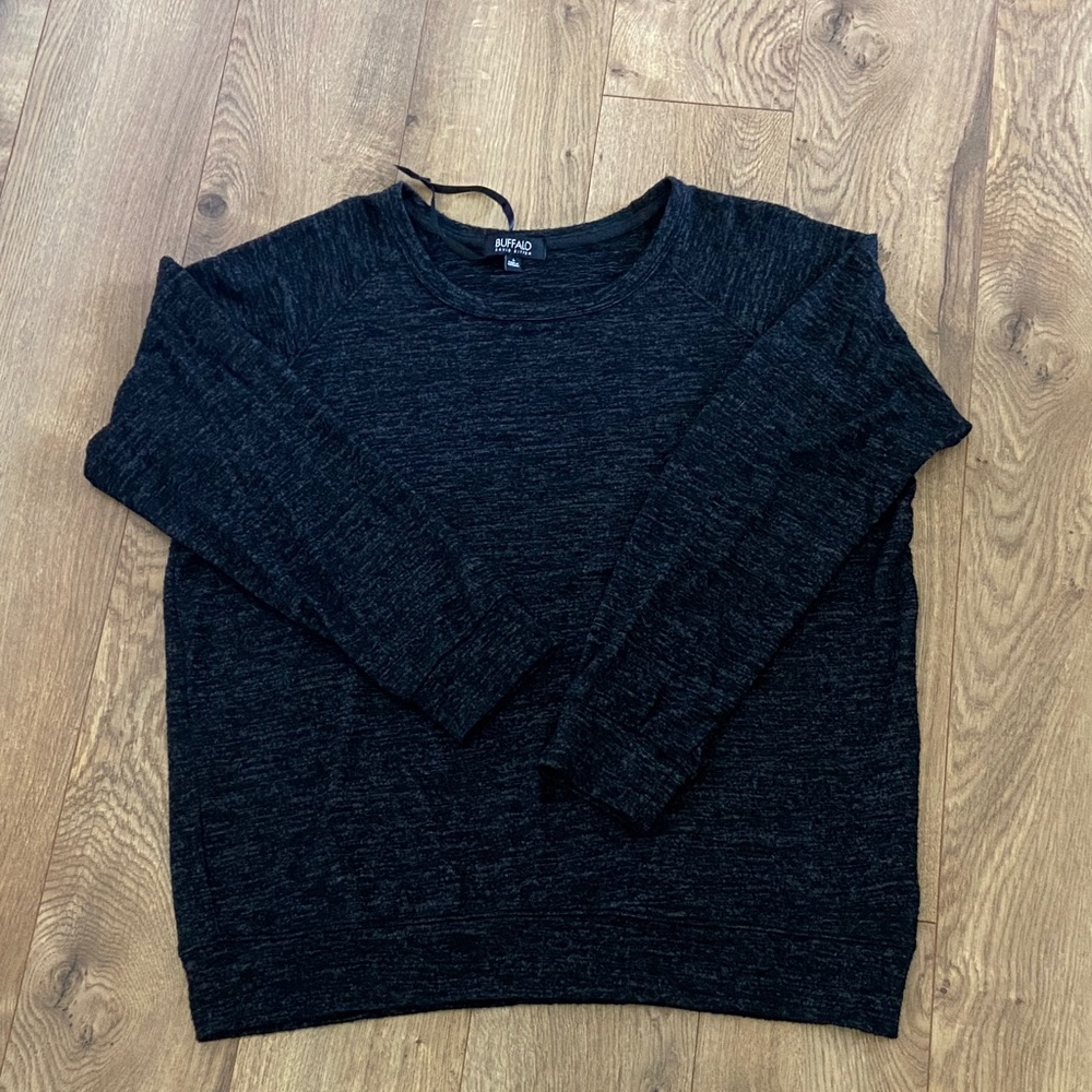 Buffalo David Bitton L Black Marled Crewneck Sweater Soft Stretch